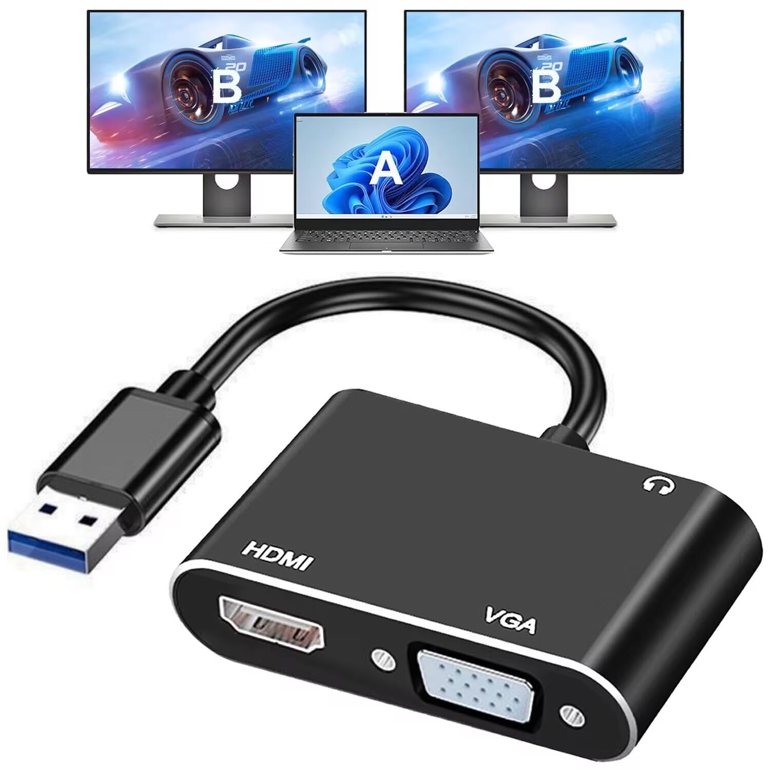 USB 3.0 to HDMI VGA Adapter, USB to VGA HDMI Adapter for 2 Monitors, 1920 * 1...