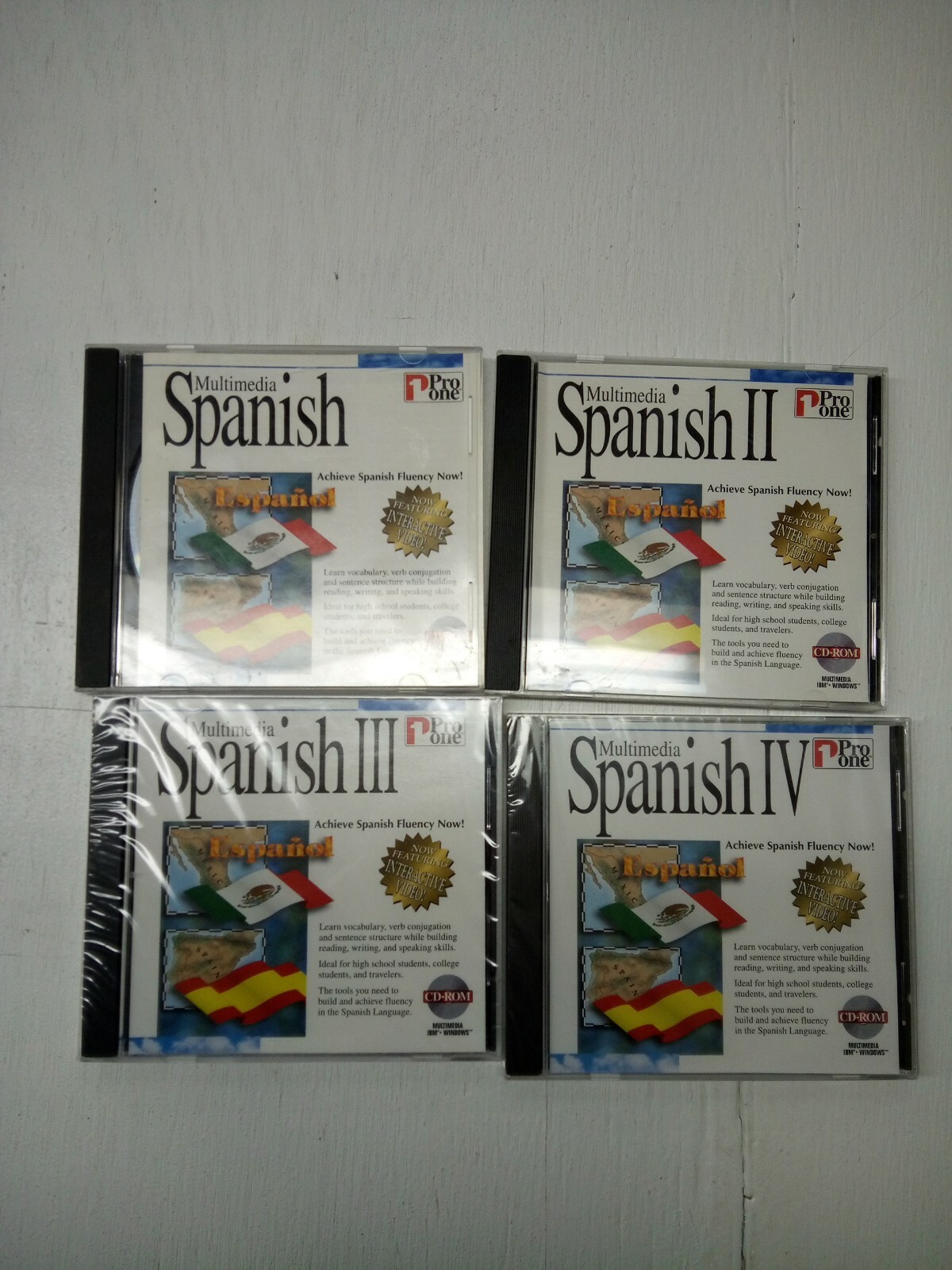 Spanish 1 Through 4 Learning Pro One Multimedia CD-Rom PC 4-PACK