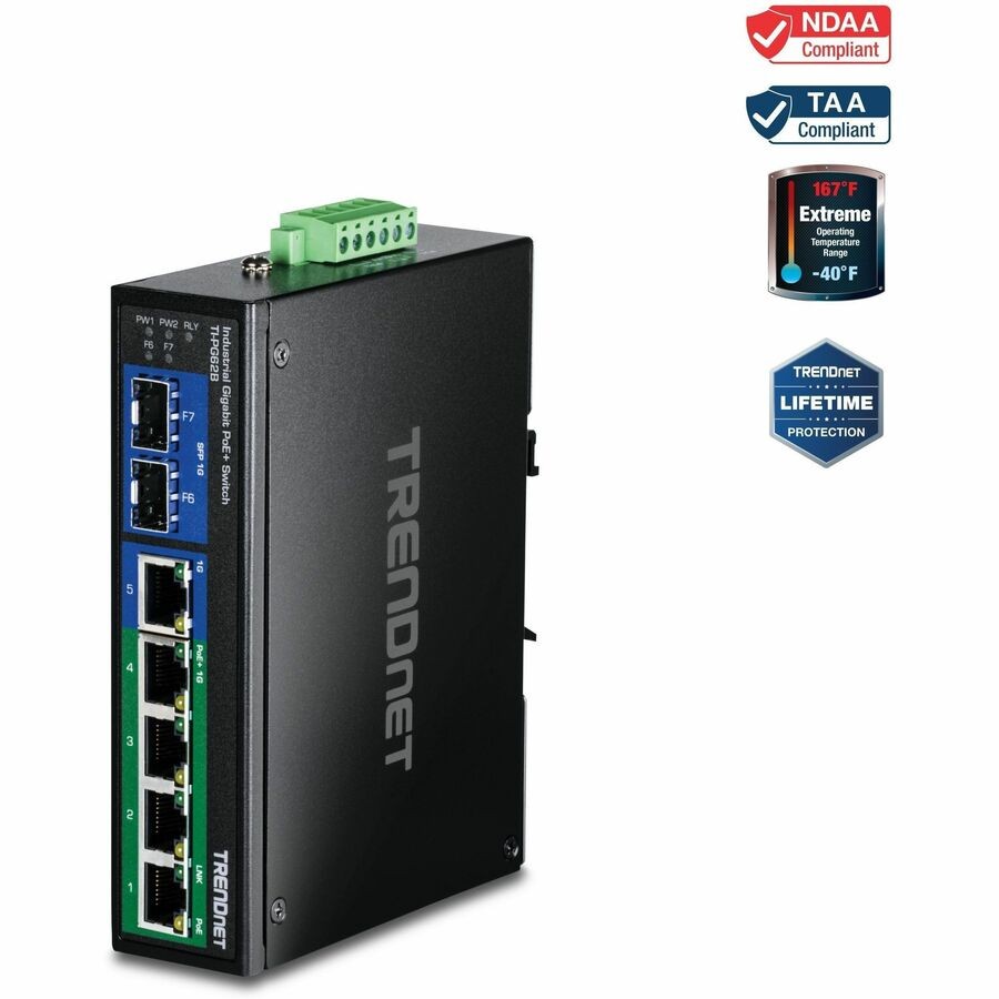TRENDnet 6-Port Hardened Industrial Unmanaged Gigabit 10/100/1000Mbps DIN-Rail
