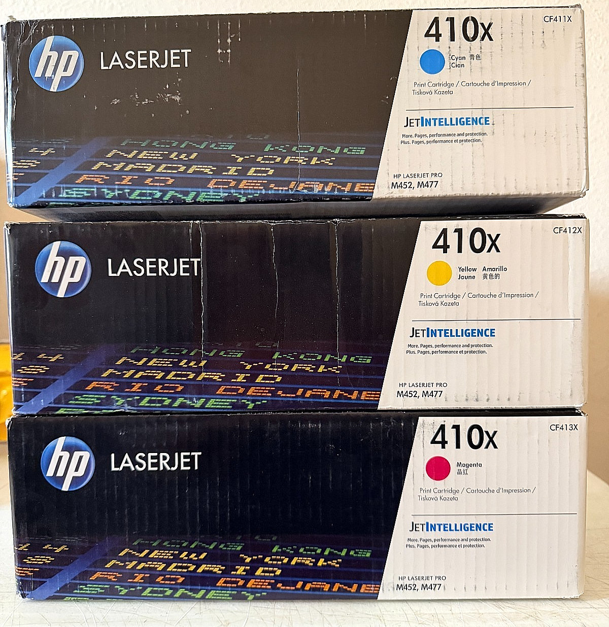 3-Pack Genuine HP 410X High Volume Color Toner Set - Cyan / Yellow / Magenta