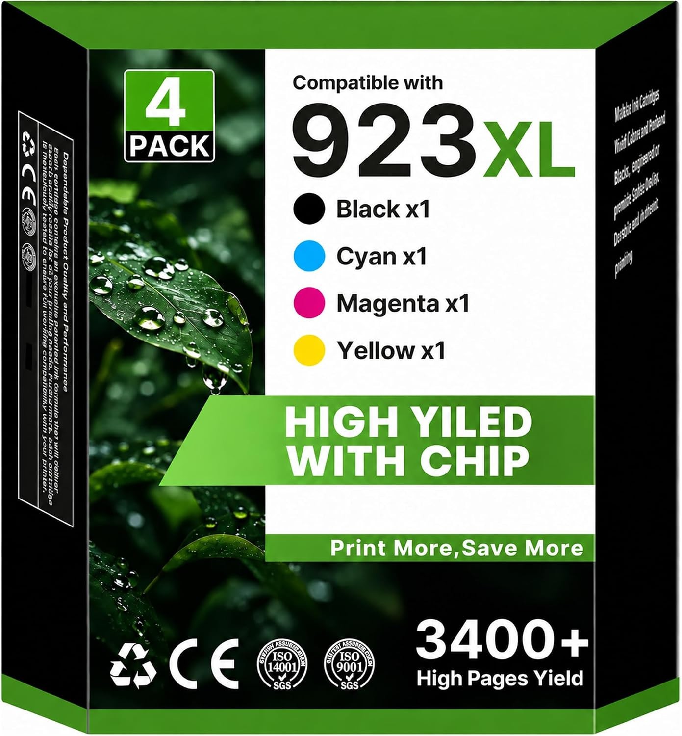 923XL Ink Cartridges 4PK High Yield Black Color Compatible HP OfficeJet Pro