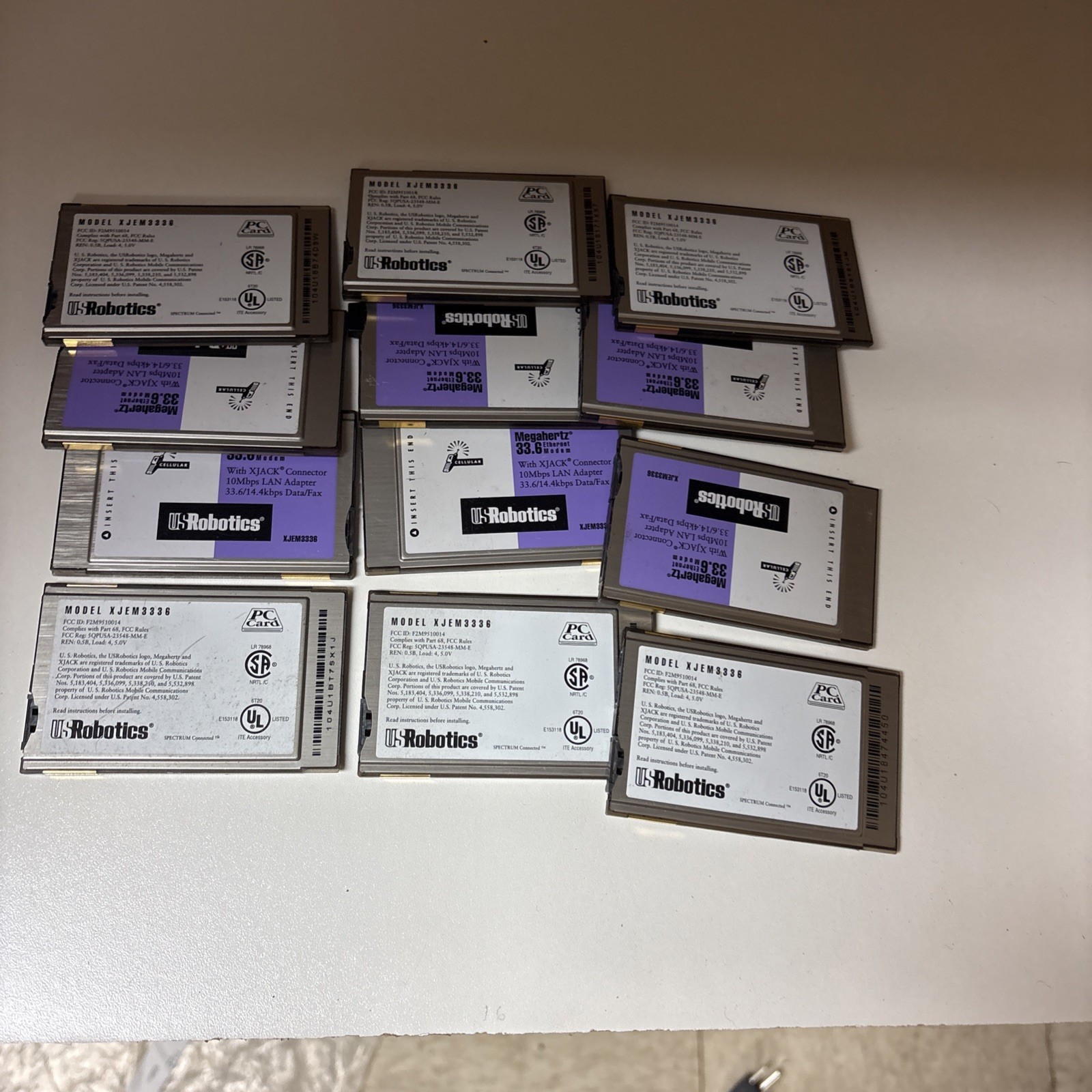 Vintage 3COM US Robotics Ethernet 10BaseT XJack XJEM3336 PCMCIA PC Card Lot 12