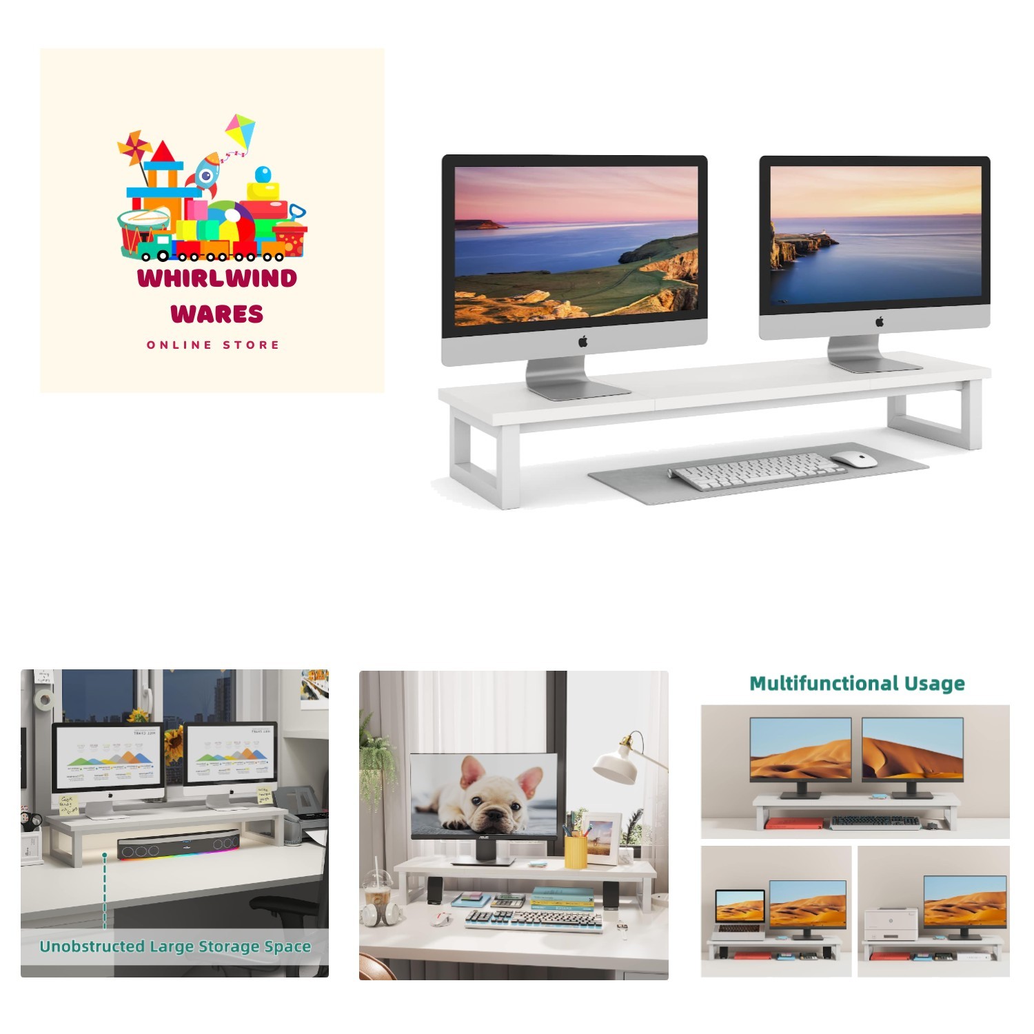 Elegant 39-Inch Dual Monitor Stand Riser for Enhanced Workspace Organization