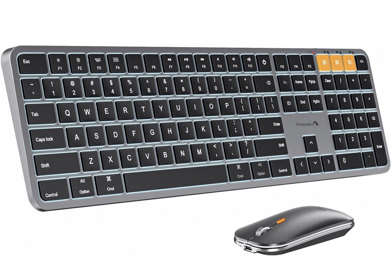 ProtoArc KM100-A Bluetooth Triple Channel Ultra-Slim Backlit Keyboard Mouse