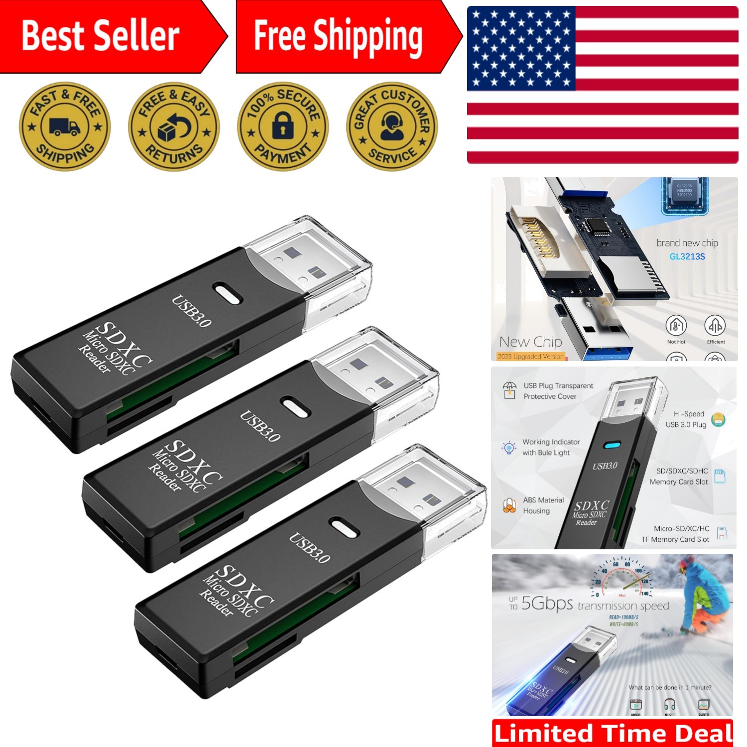 Versatile Memory Card Reader with 5Gbps Speed - Compatible with Major Systems