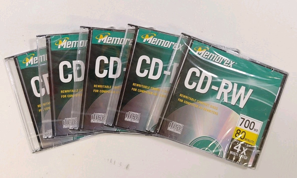Memorex 5-Pack 700MB CD-RW CDs 80 Minutes 4X Multi-speed - New -Slim Jewel Cases