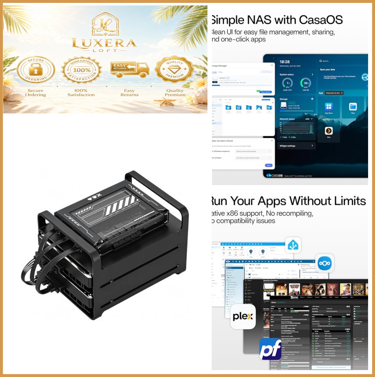 2 Bay DIY NAS Kit Mini Server Intel Quad-Core 16GB RAM SFF PCIe Black