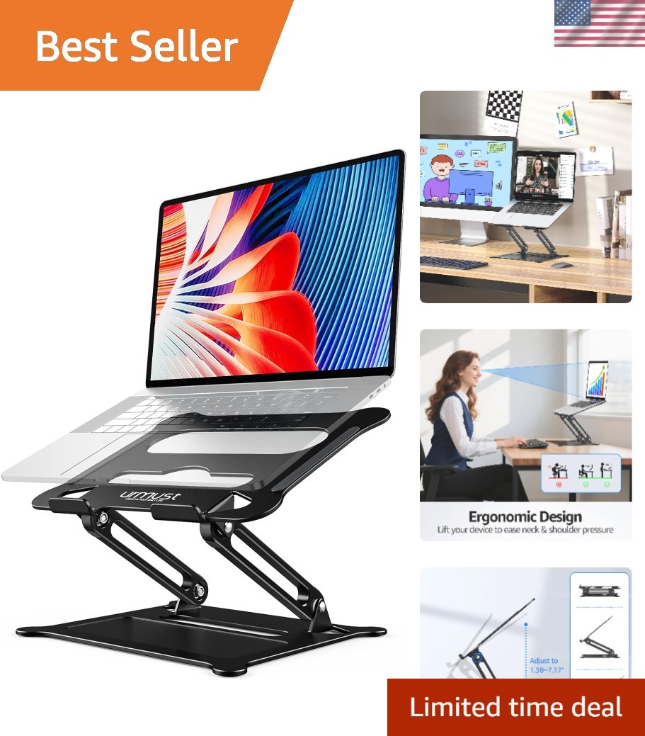 Aluminum Laptop Riser for 10-15.6” Laptops, Foldable & Portable Design