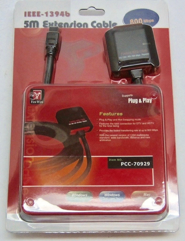 NEW IEEE-1394b 5M 15ft Active Firewire Extension Repeater Cable PCC-70929 Win...