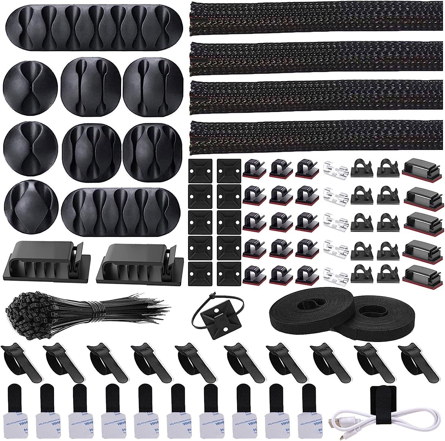 Cord Management Organizer Kit 4 Cable Sleeve Split 152 PCS Cable