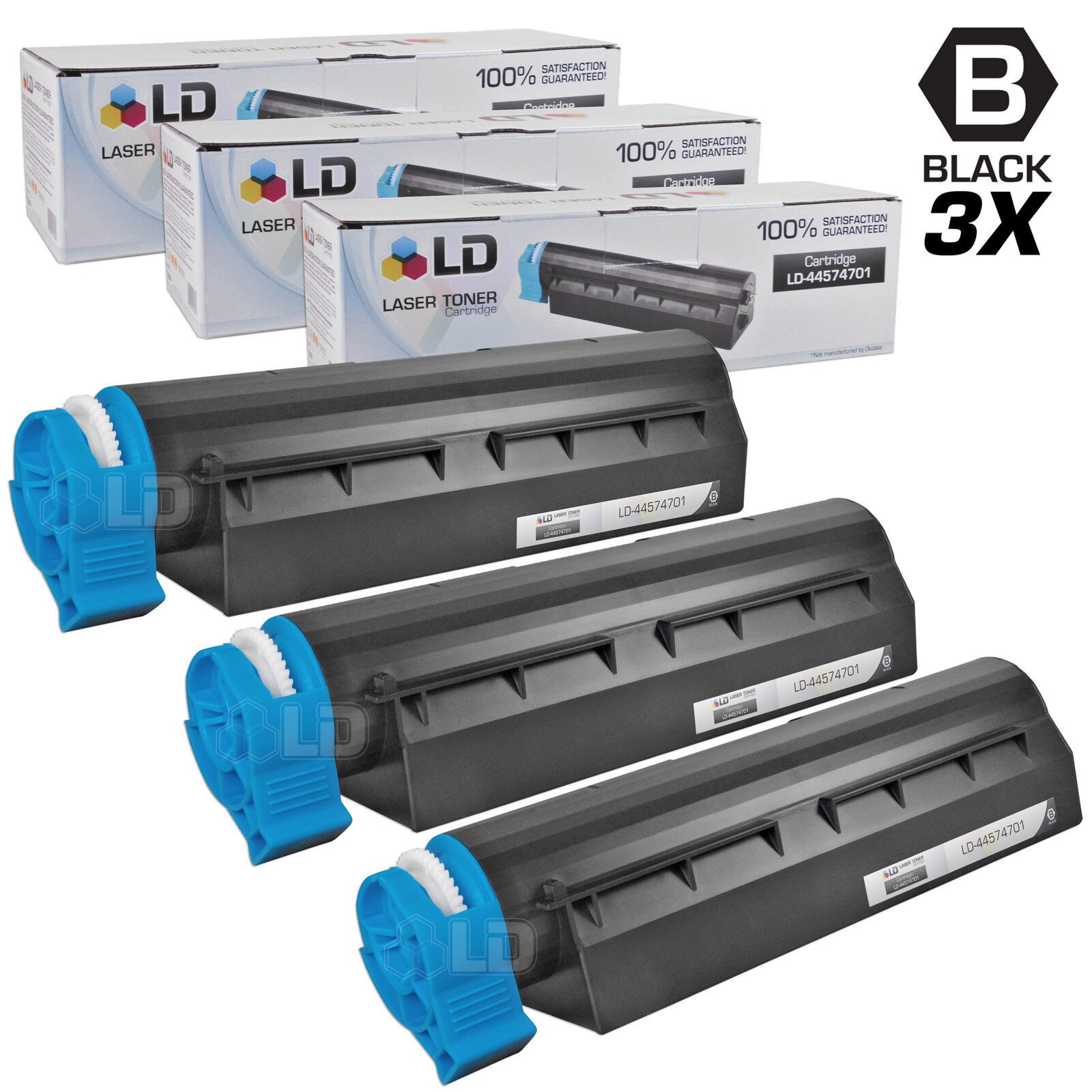 LD 44574701 Black Toner Cartridge Set of 3 for Okidata MB461 MB471 B411dn B431dn