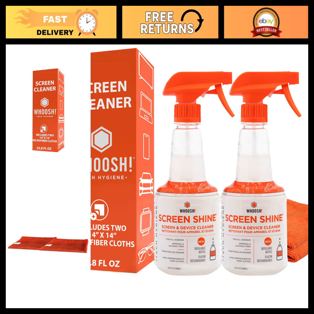 Screen Cleaner Spray & Microfiber Cloth Set - 16.9 fl oz, TV & Monitor Shine