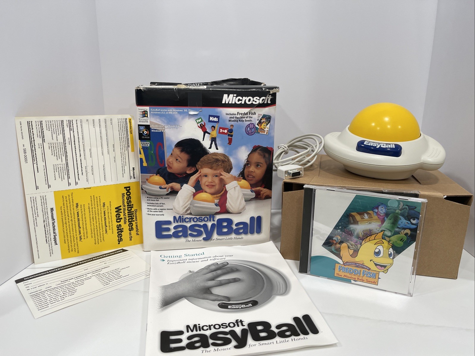 Microsoft Easyball Children’s Mouse Windows 95 Box Game And Paperwork VINTAGE