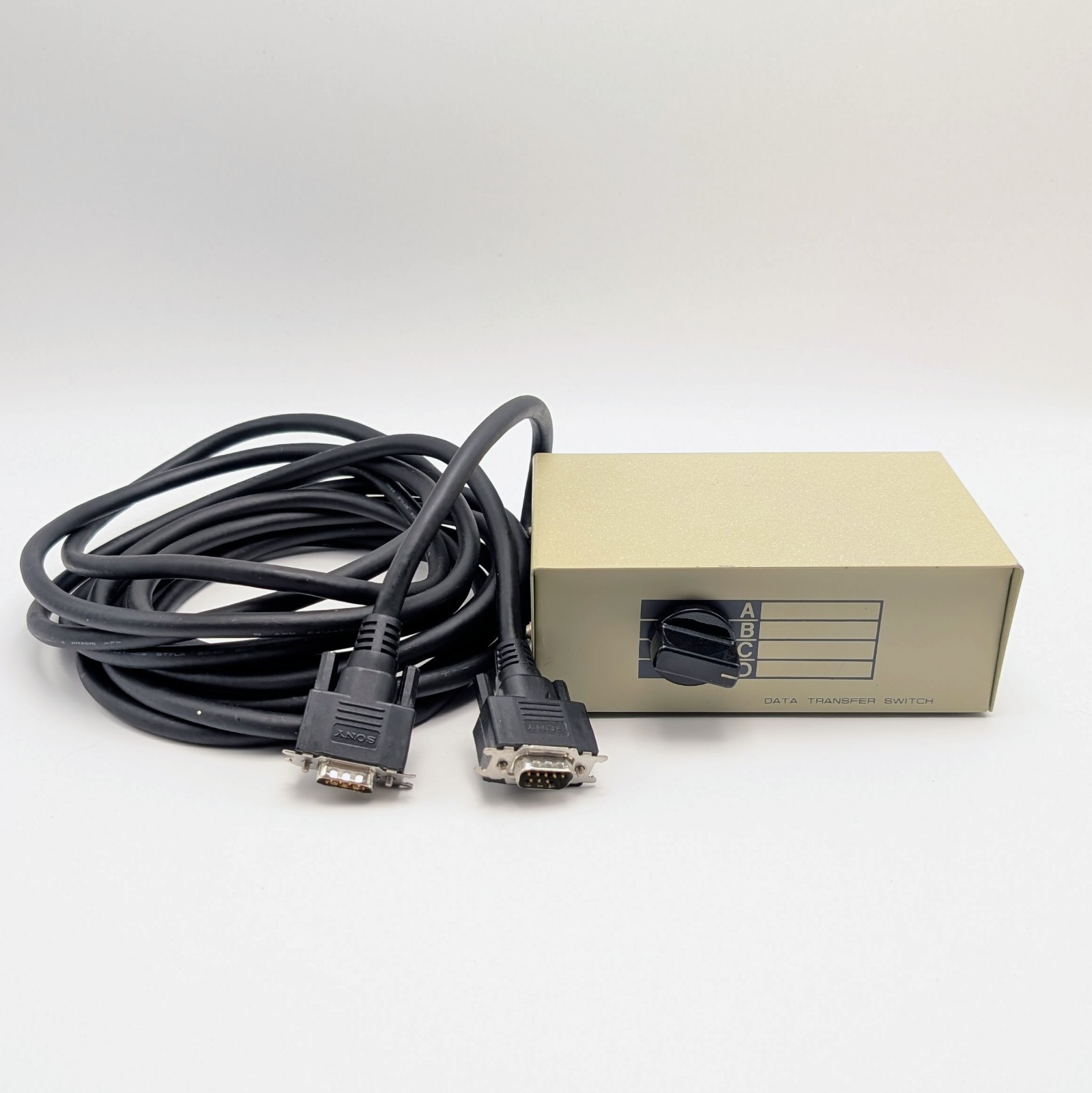 Vintage 4-Way DB9 Serial RS-232 Data Transfer Switch Box & Sony Cable A B C D