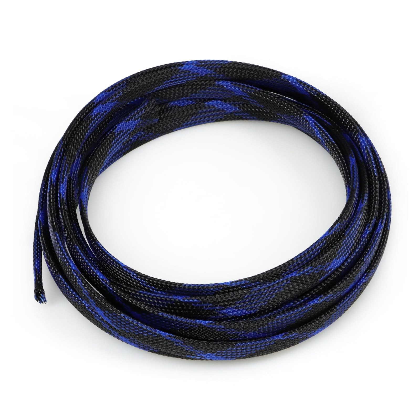Braided Cable Sleeve 16.4ft Expandable Wire Management Black Blue 1/2in