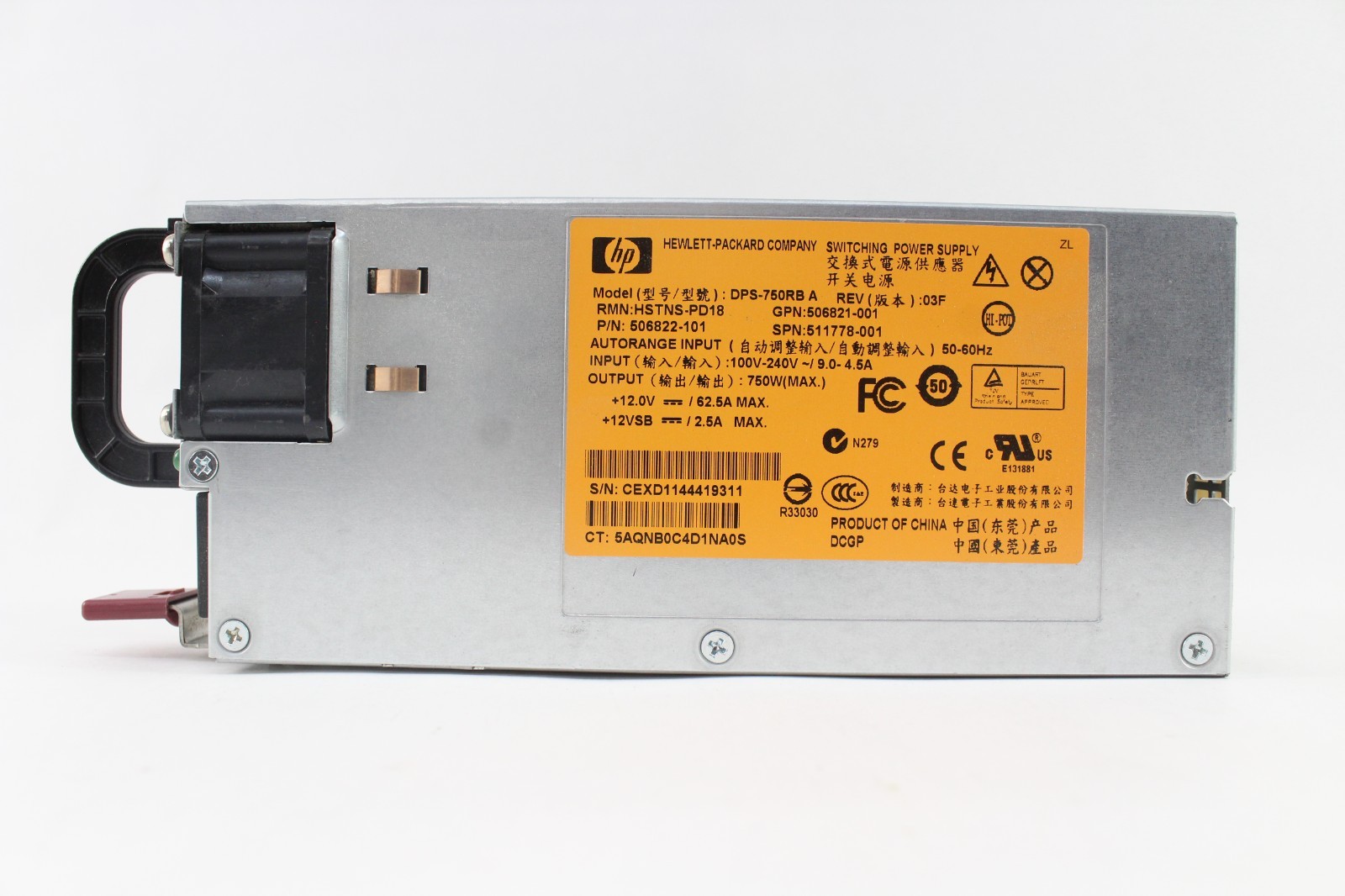 511778-001/HSTNS-PD18/DPS-750RB A/506822-101/506822-201-HP 750W CS HE PSU