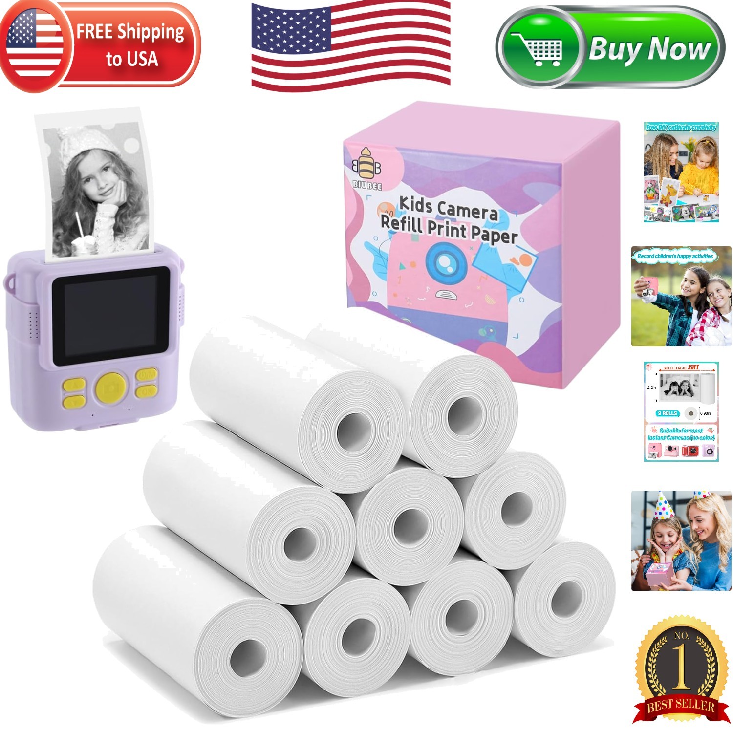 Glossy Refill Paper for Kids Instant Cameras - 9 Rolls of Fun and Creativity