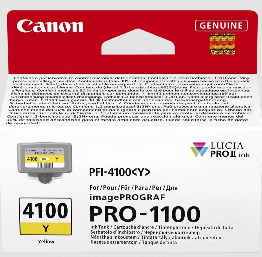 Canon PFI-4100Y Genuine Printer Ink Cartridge - High Performance & Fade Resistan
