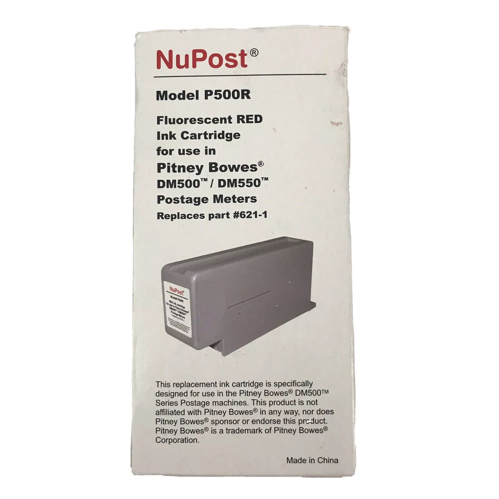 NuPost P500R Postage Meter Replacement Fluorescent Red Ink 621-1 Pitney Bowes