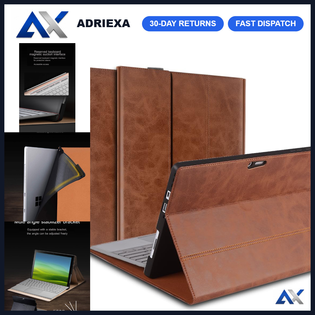 Premium Leather Case for Surface Pro X & 13" Tablets - 2019-2024, Slim & Durable
