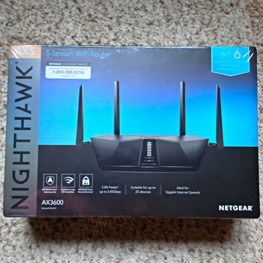 Sealed NETGEAR Nighthawk AX5 RAX41 WiFi 6 AX3600 Dual-Band VPN, 4-Port USB 3.0