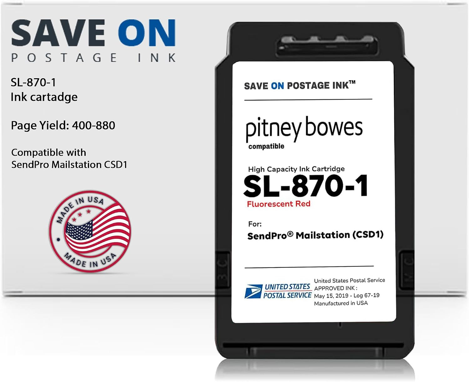 SL-870-1 Red Ink Cartridge Compatible with Pitney Bowes Sendpro Mailstation (CSD
