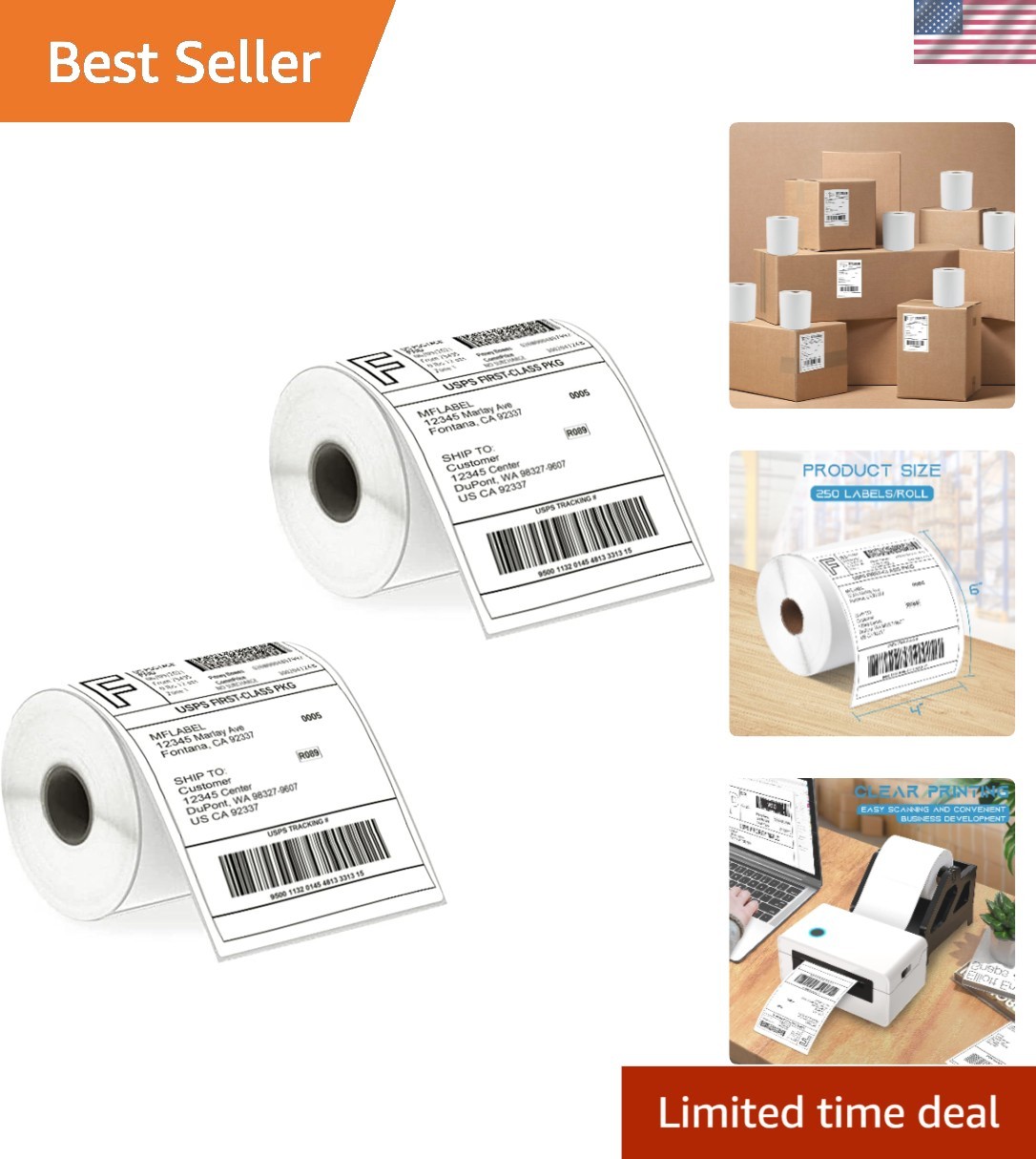 Durable Perforated 4x6 Shipping Labels - 250 Labels/Roll, 2 Rolls Included