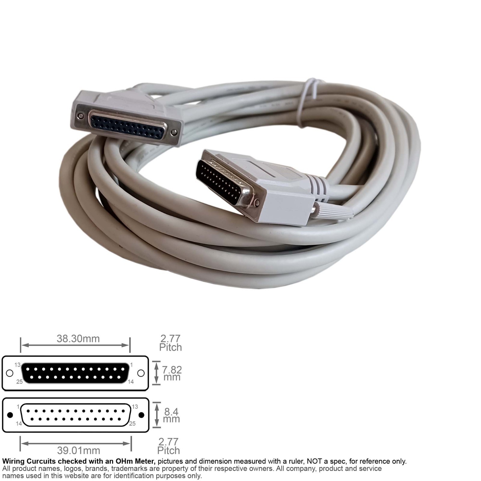 Cable Parallel Serial D-Sub DB25 DB 25 Pin IEEE-1284 Female Male Extension 25FT
