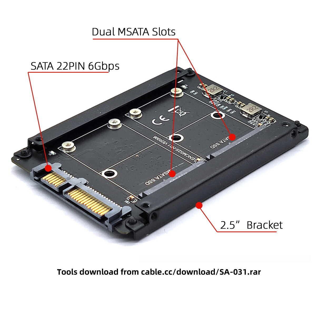 CABLECY JBOD Raid0 Dual MSATA Mini-SATA SSD Card  to 2.5inch SATA Enclosure