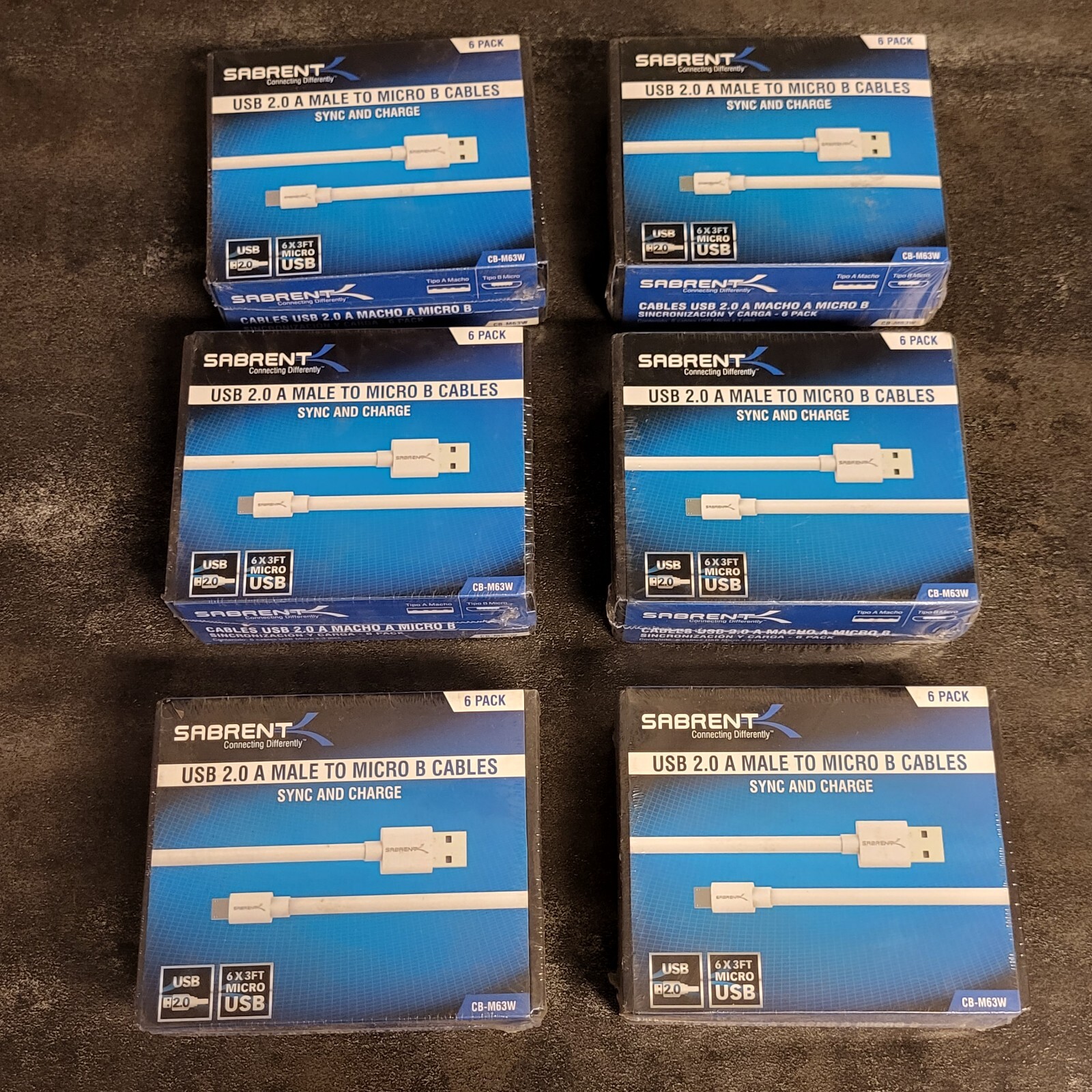 Sabrent CB-M63W 6-Pack Micro USB Cables USB 2.0 A Male to Micro B Lot of 36 pcs