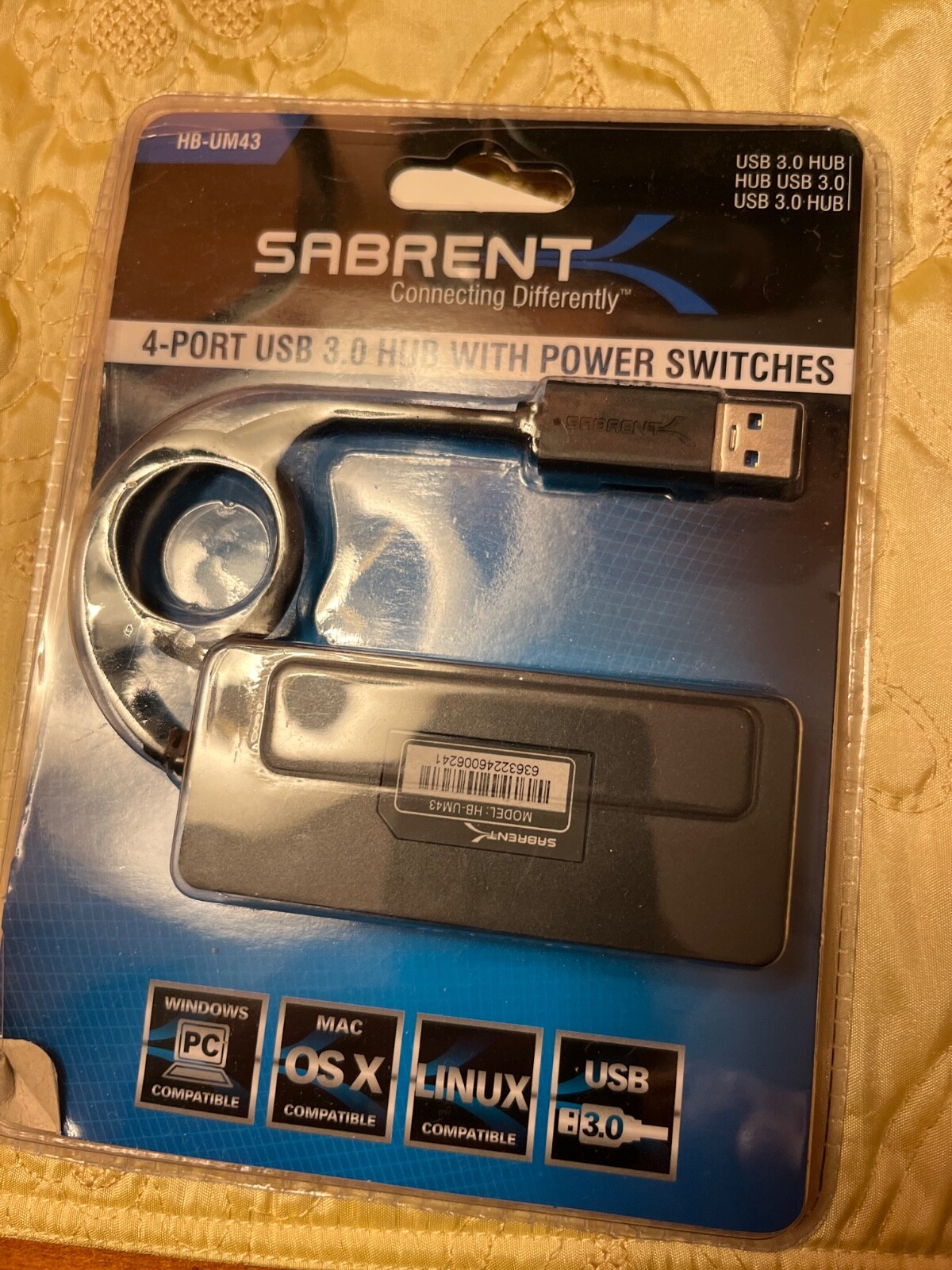 SABRENT 4 Port USB 3.0 Hub with Individual LED Lit Power Switches