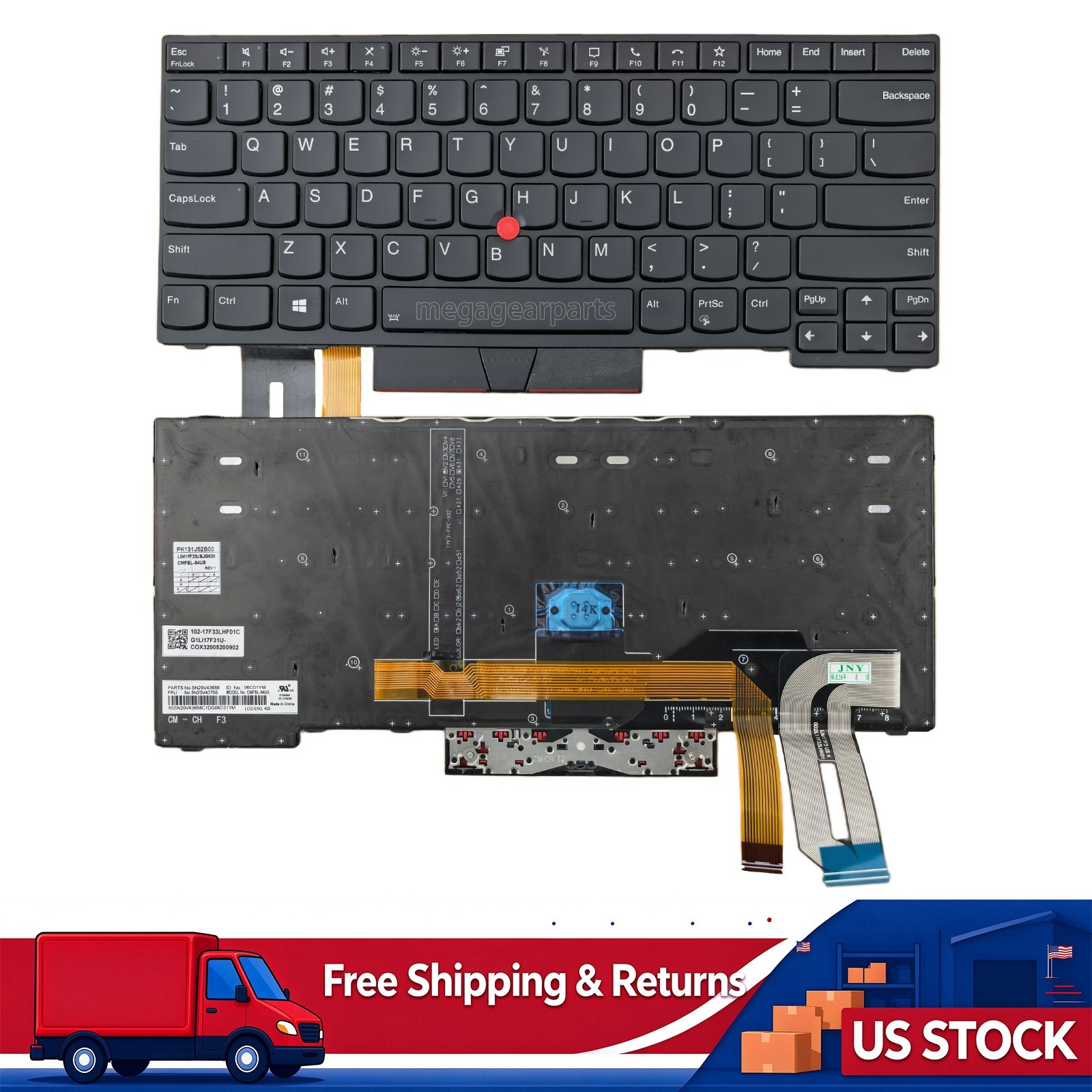 Genuine US Backlit Keyboard for ThinkPad T14 Gen1/Gen2 P14s Gen1/Gen2 5N20V43760