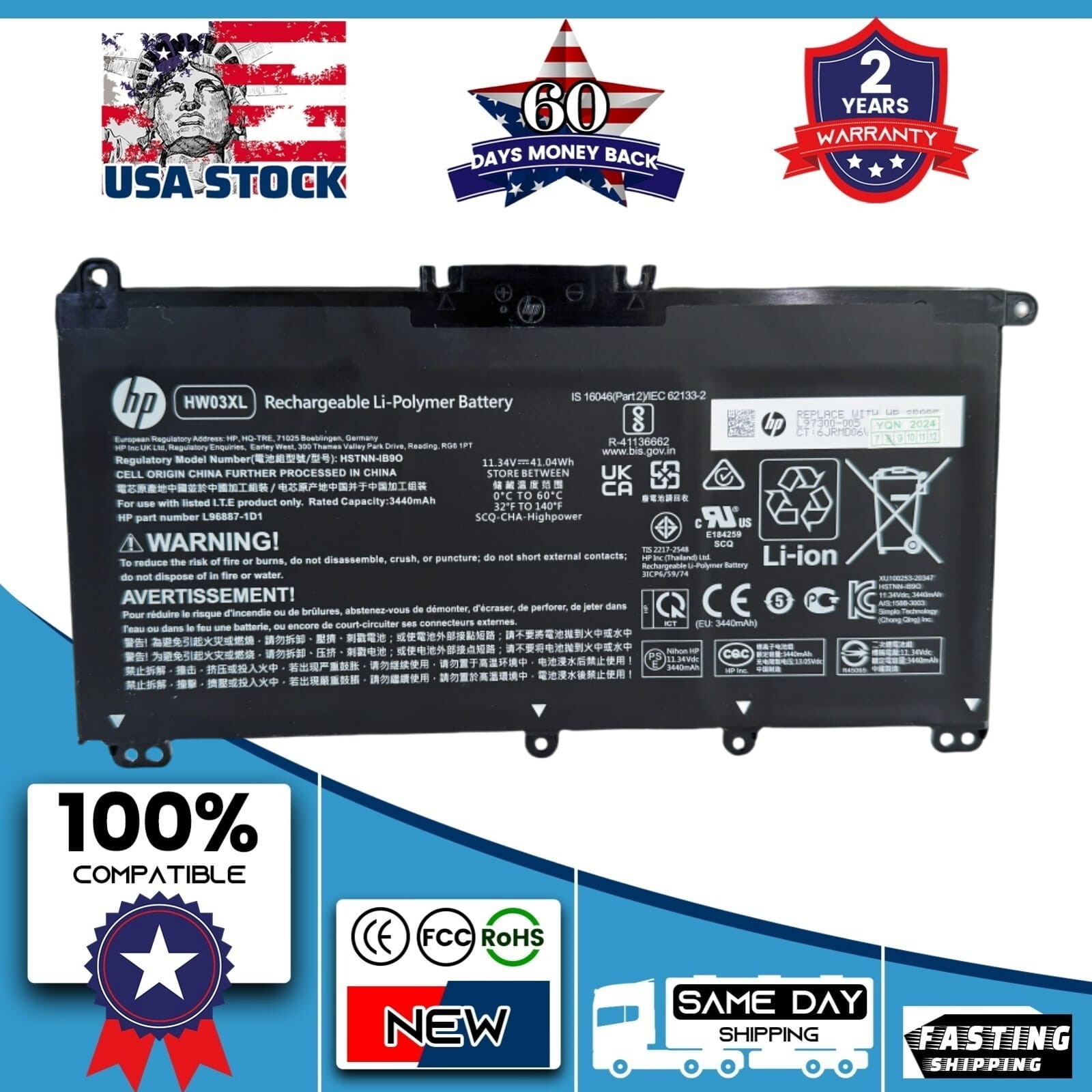 New Original HW03XL HSTNN-IB9O Battery for HP Pavilion 15-EG 15-EH L97300-005