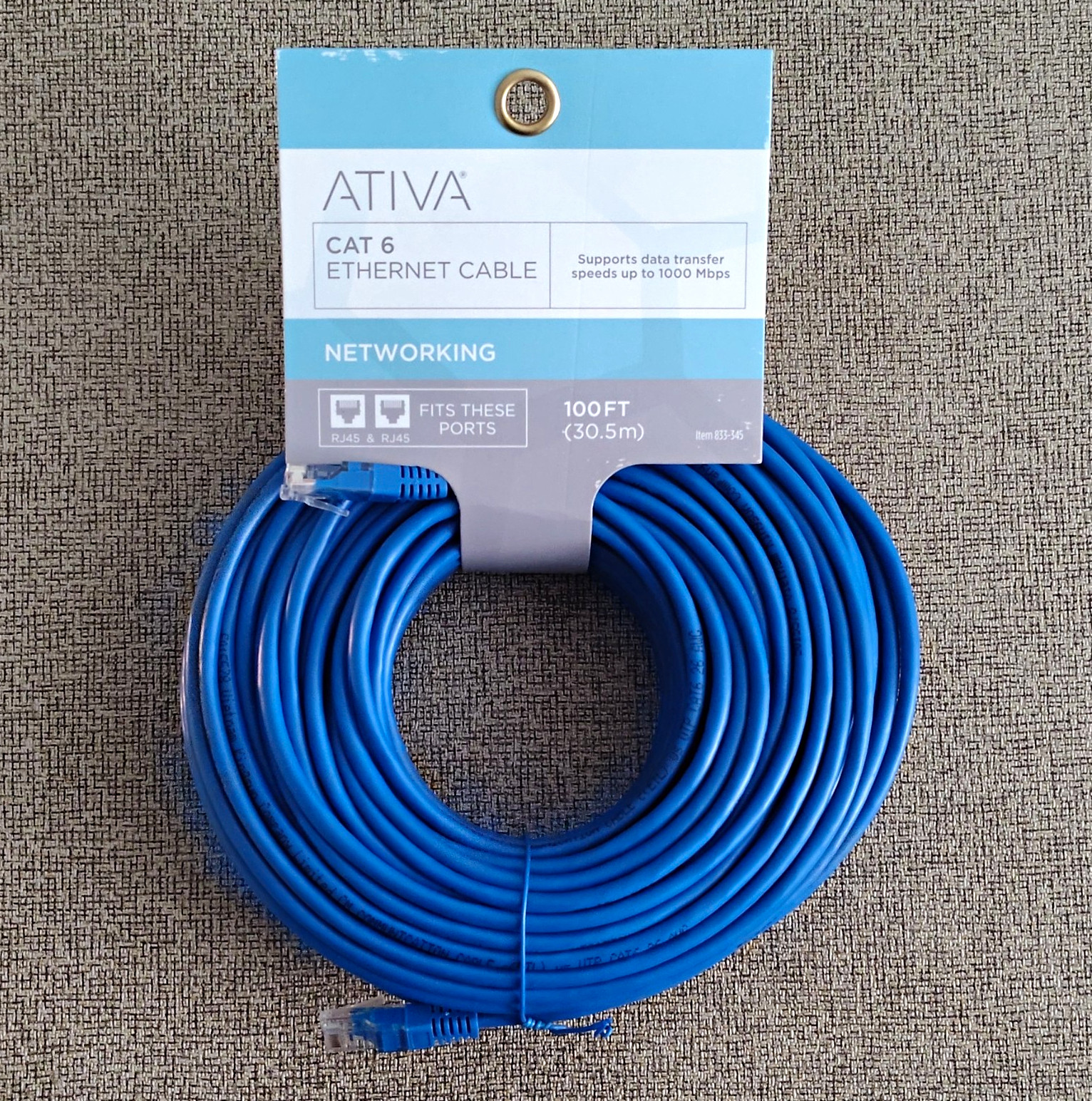 Ativa Cat 6 Ethernet Cable RJ-45 to RJ-45 100 ft Blue Round Cable