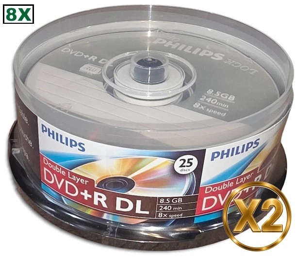 50-Pak PHILIPS 8X Logo-Top 8.5GB DOUBLE LAYER DL DVD+R's (2 x 25-Pak)