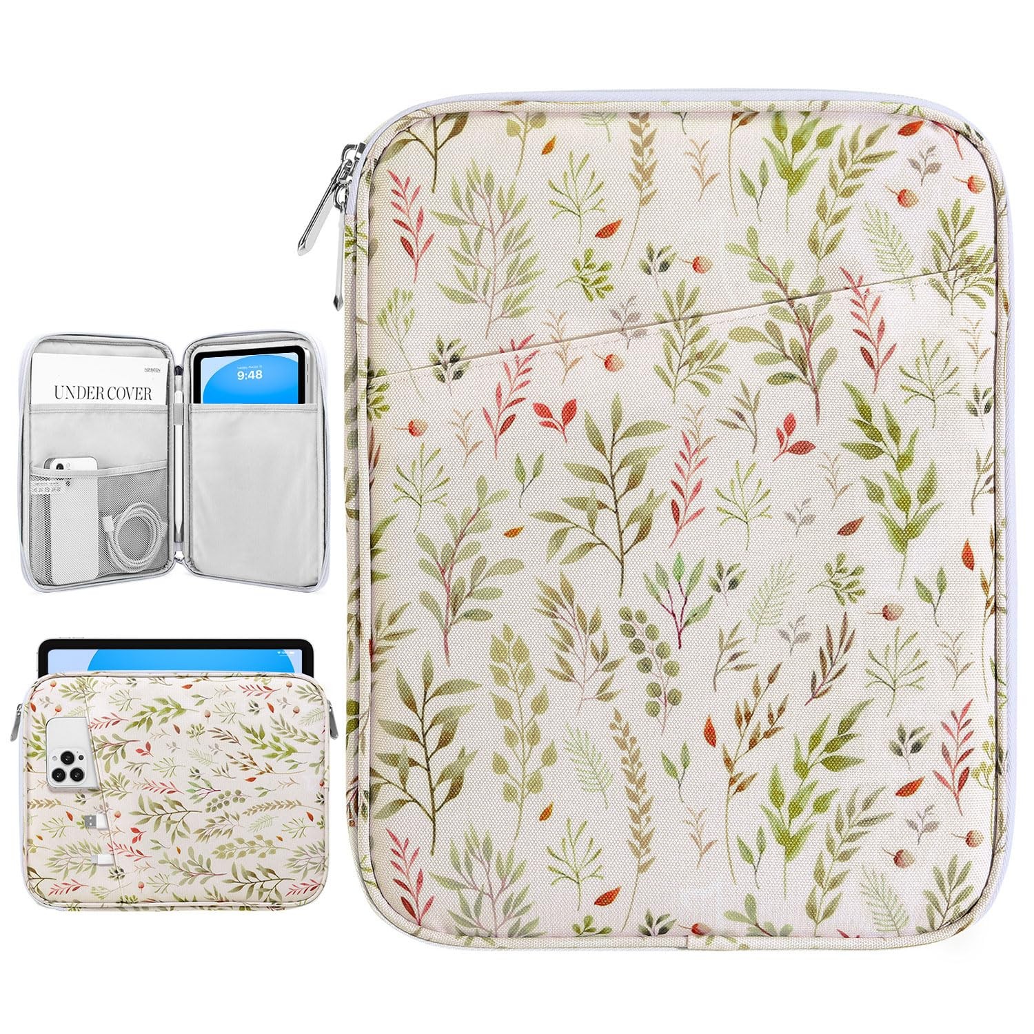 9-11 Inch Tablet Sleeve Bag Carrying Case for iPad 10th 9-11 inch Beige Leaf