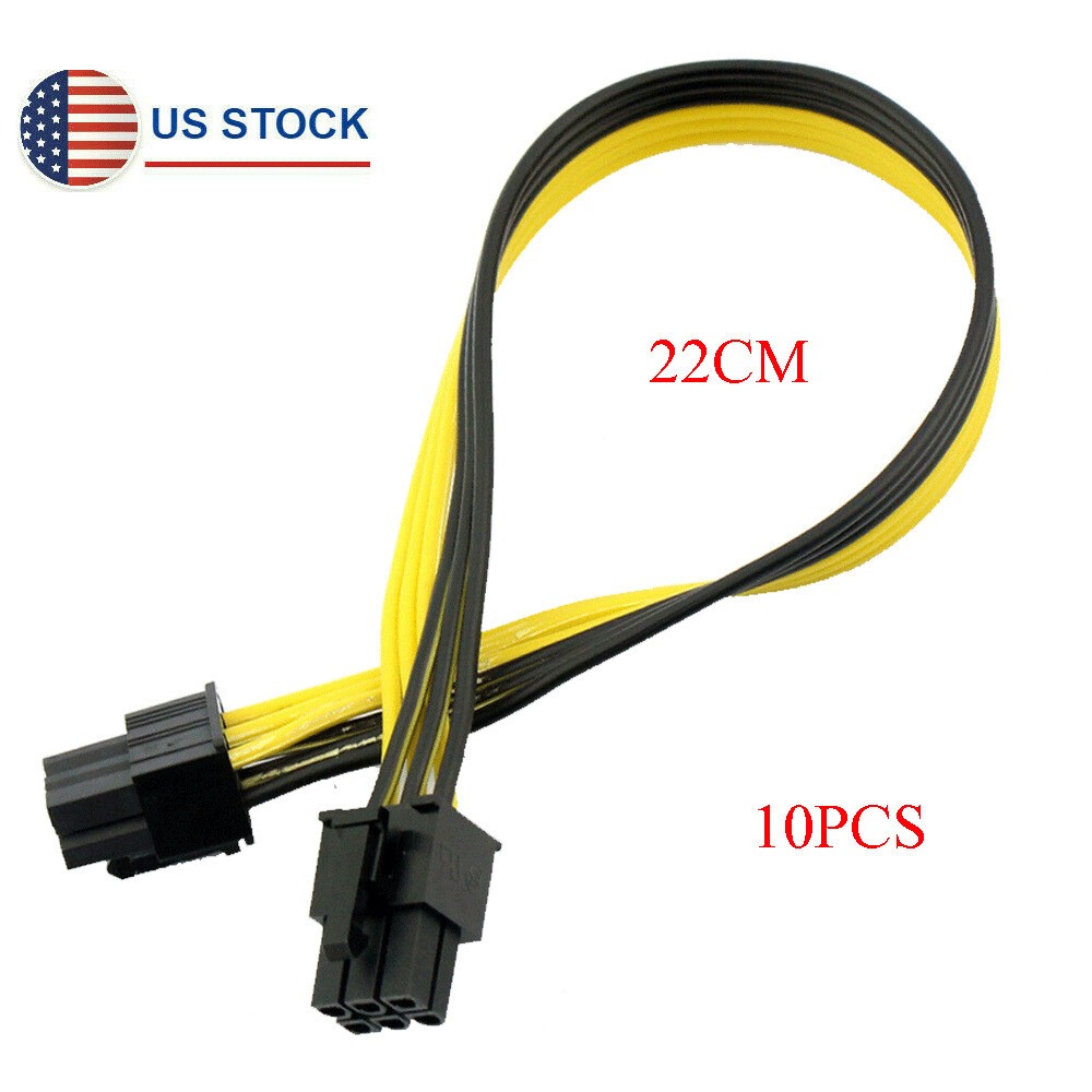 10 Pack 22cm PCIE 6Pin Male to 6Pin Male Graphics Video Card Power Adapter Cable