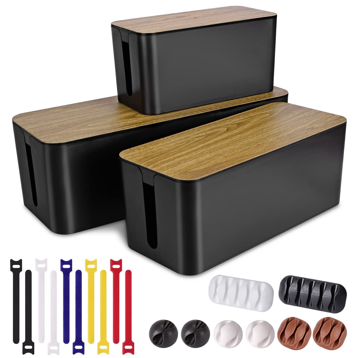3 PCS Cable Management Box Cable Organizer Box Hide Wires Storage Container