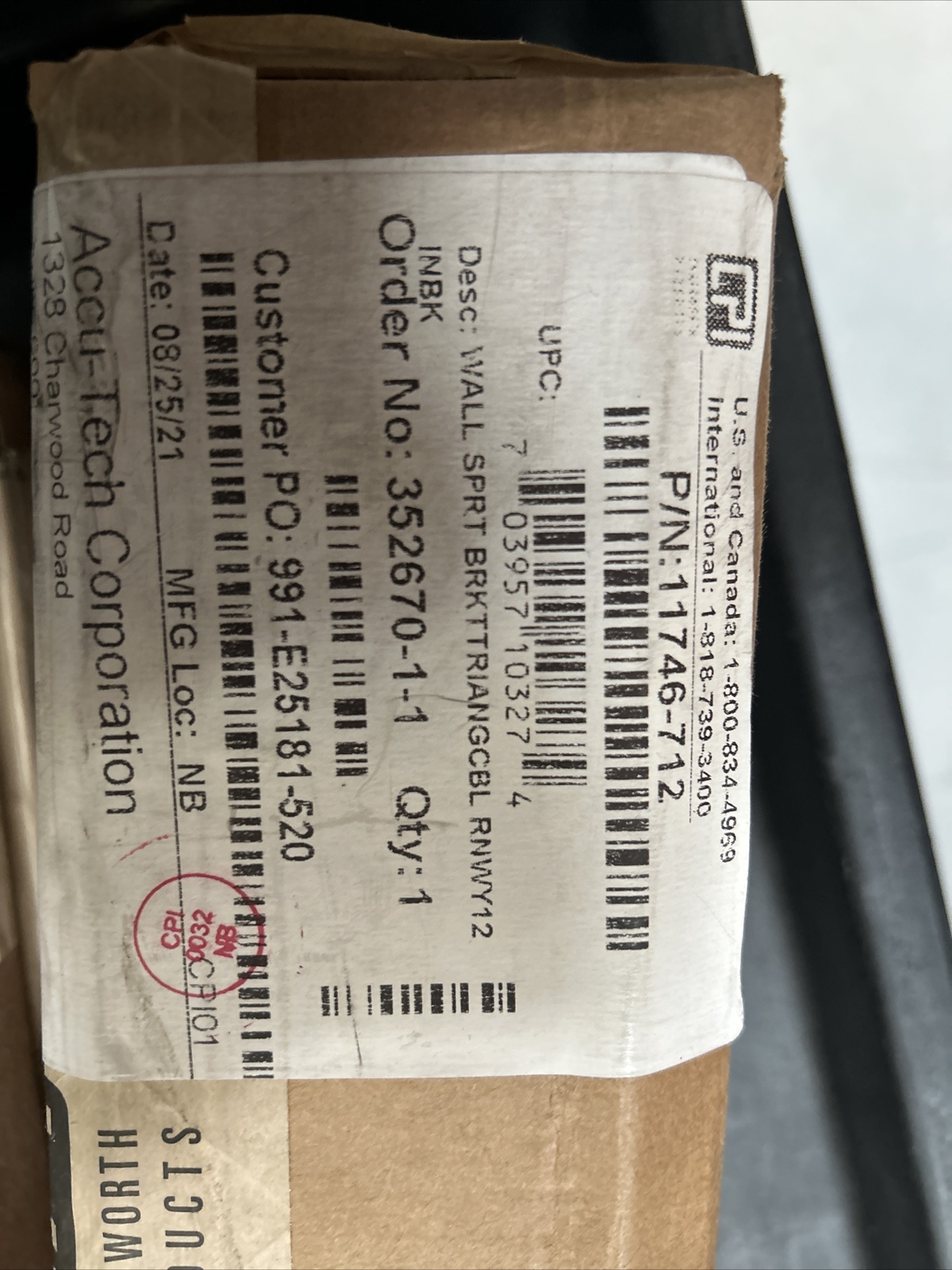 CPI 11746-712 Triangular Support Bracket for cable runway Steel 12" Wide Black