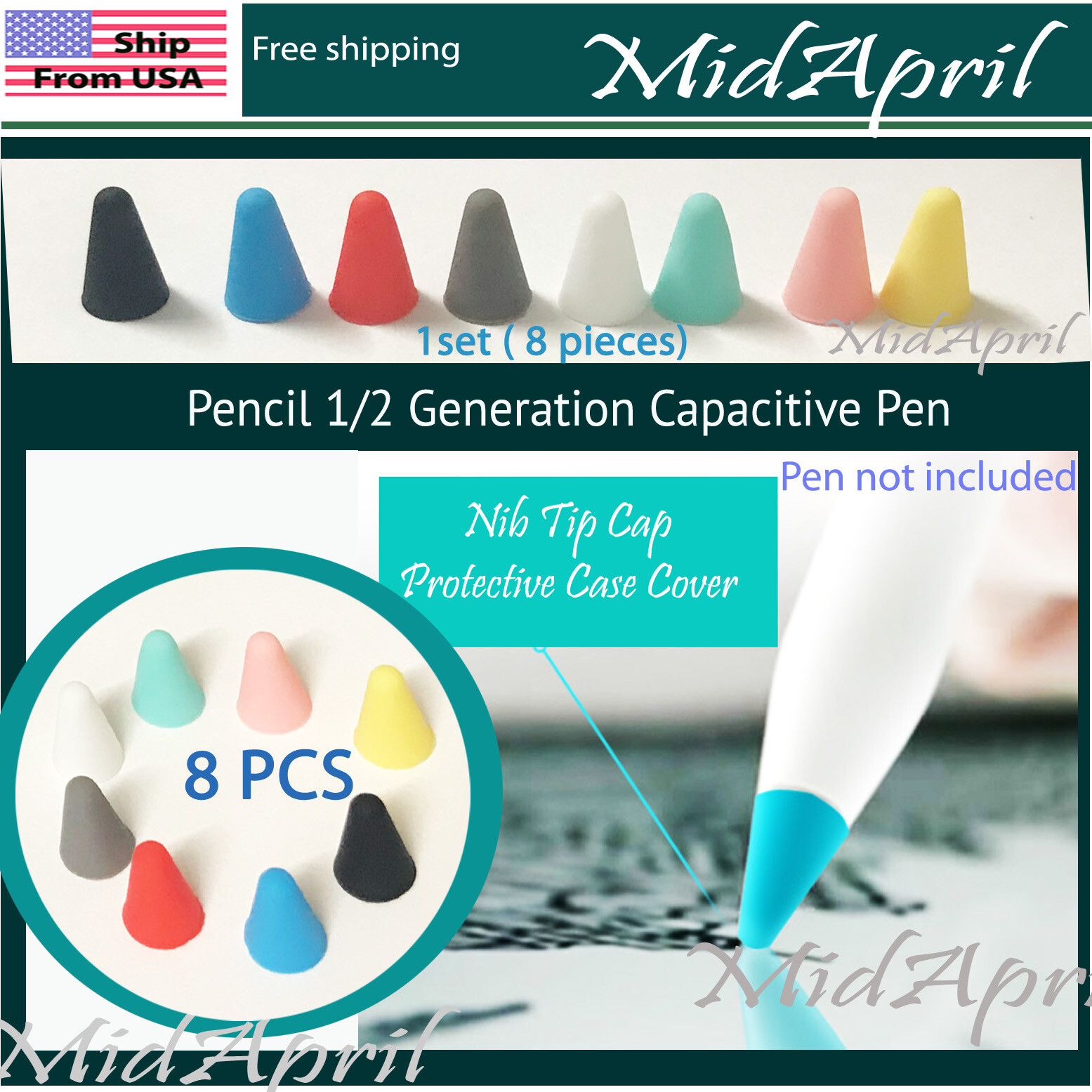 Apple Pen Nib Tip Cap Protective Case Cover Pencil 1/2 Generation pen 