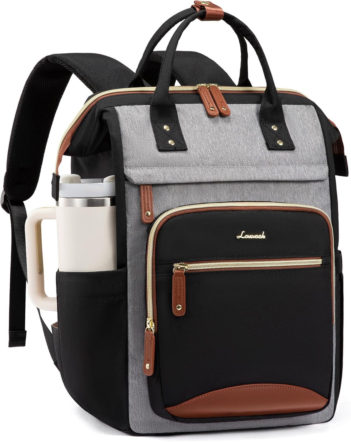LOVEVOOK Laptop Backpack for Women Work Bag with Large Capacity Cup Side Pocket,