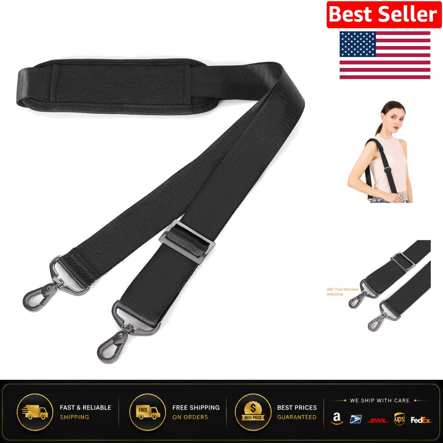 Versatile 56 Inch Adjustable Shoulder Strap - Perfect for Travel & Daily Use