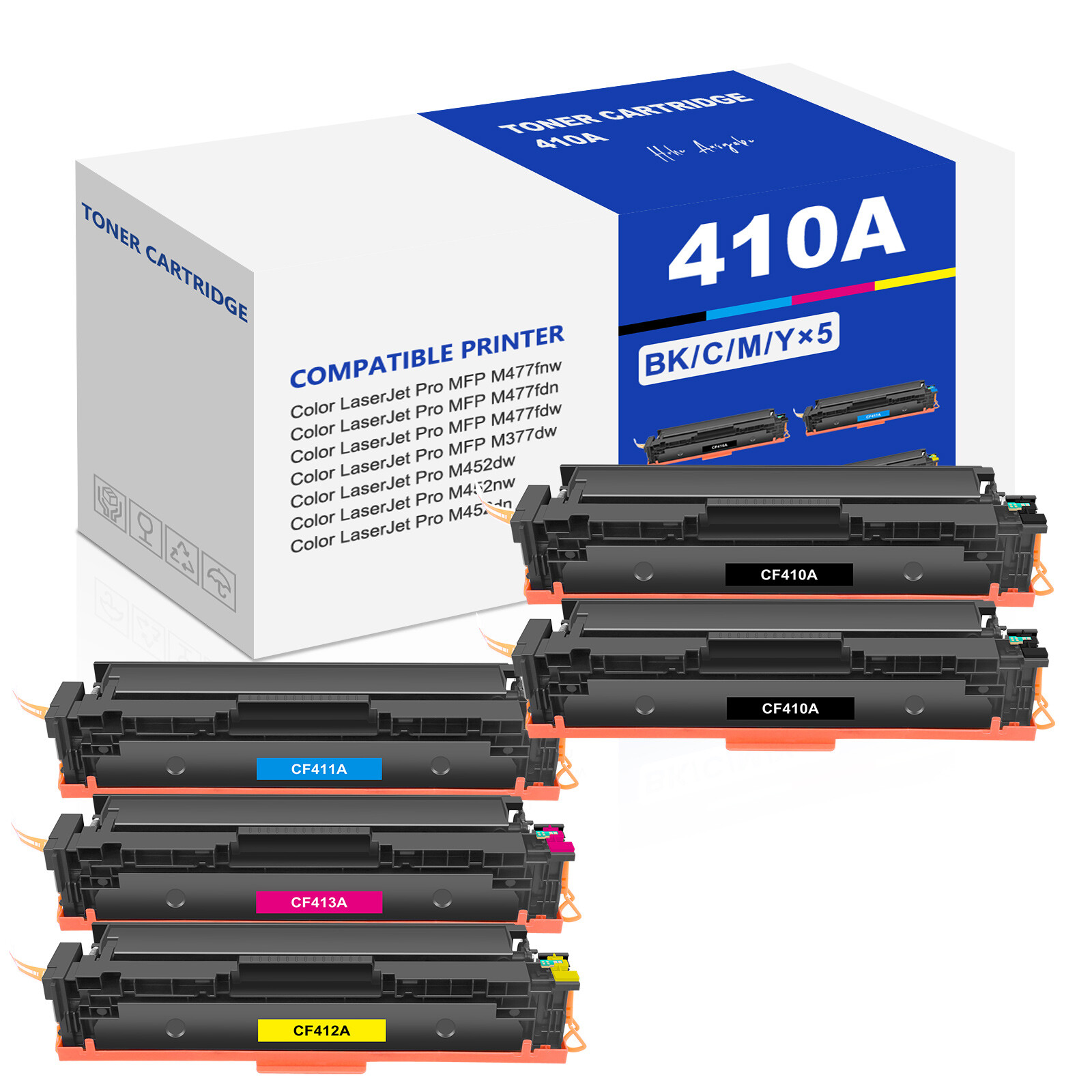 5 PK Toner CF410A 477A 410A Compatible with HP Laserjet Pro MFP M452dw M477fnw