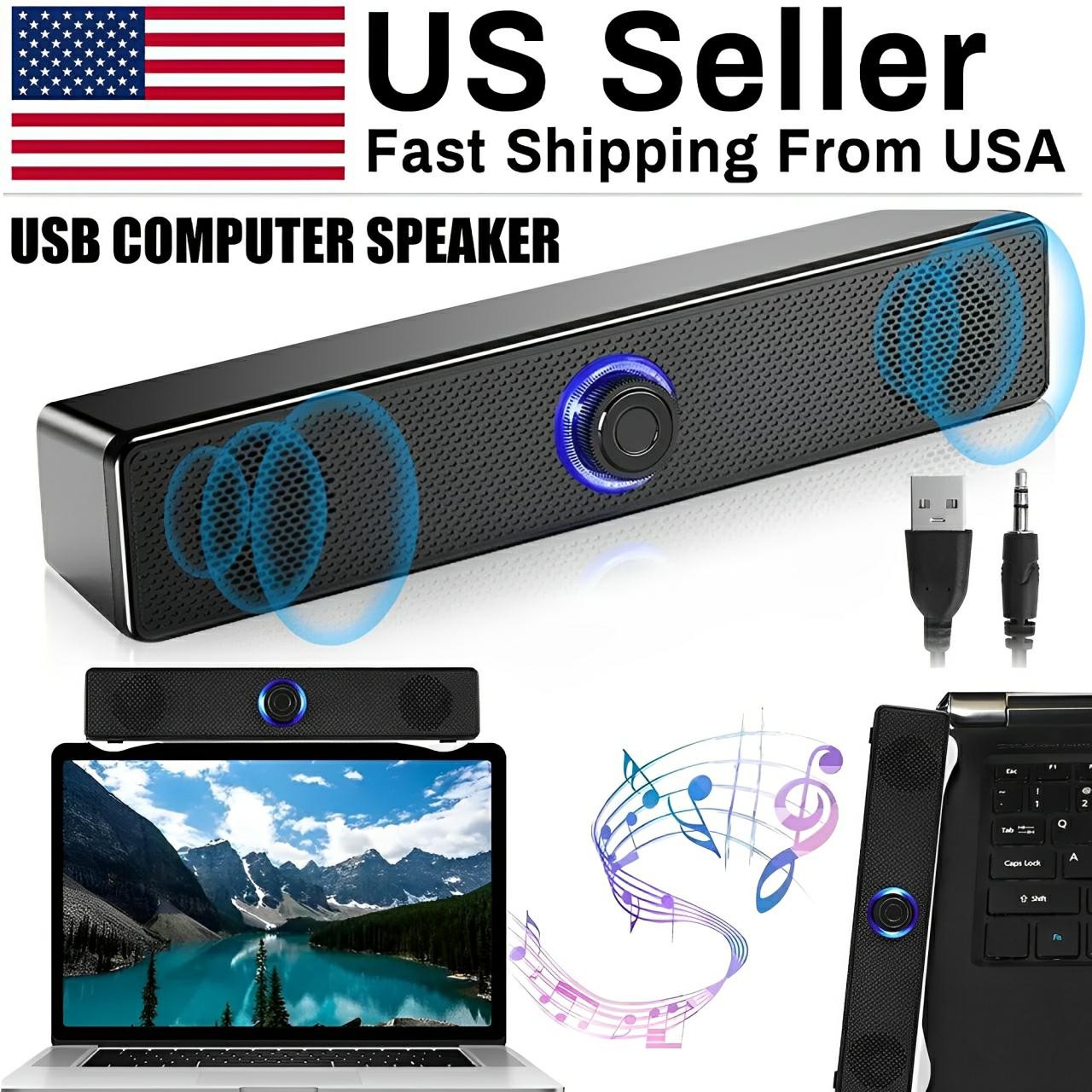 3.5mm USB Wired Soundbar Stereo Bass Sound Computer Speakers for Desktop Laptop