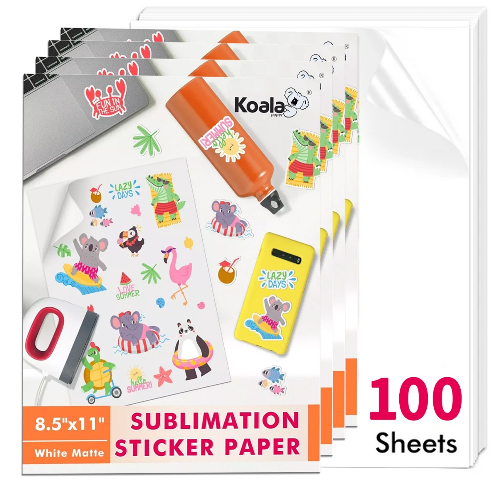 Koala Sublimation Sticker Paper Waterproof Matte White 100 Sheets 8.5x11