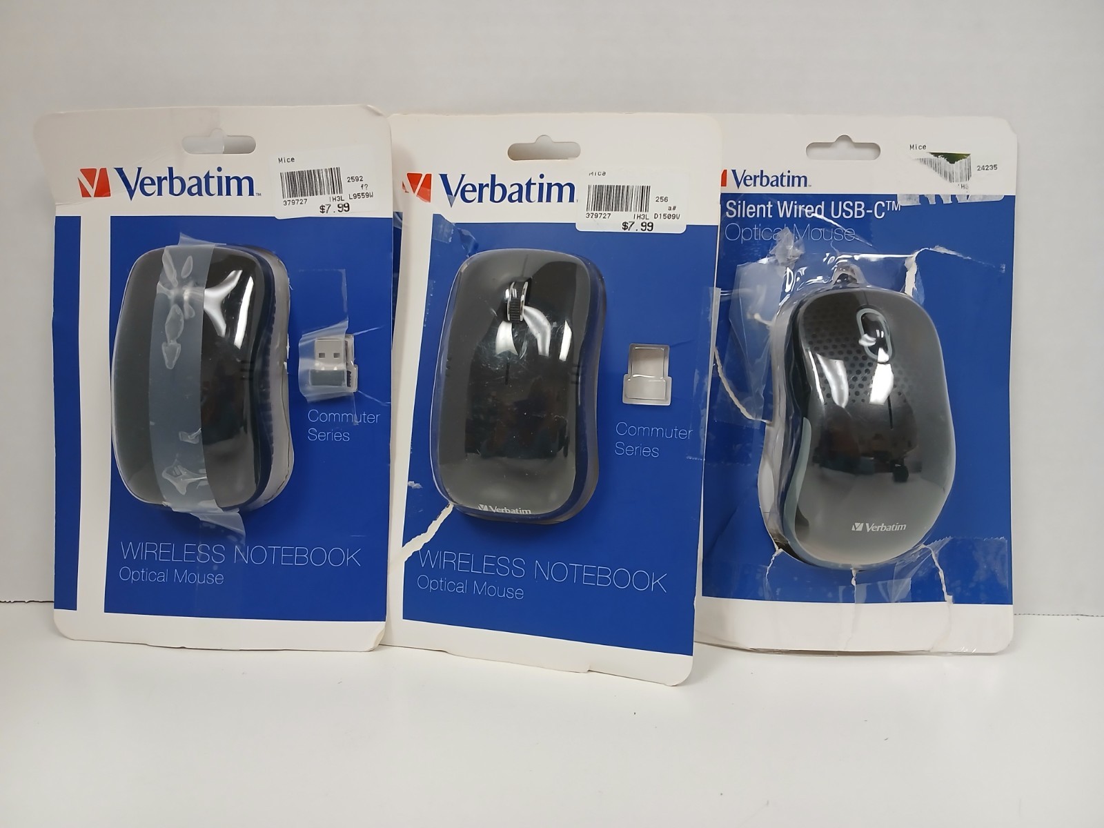 Set of 3 Verbatim Wireless and Wired Optical Mouse/Mice