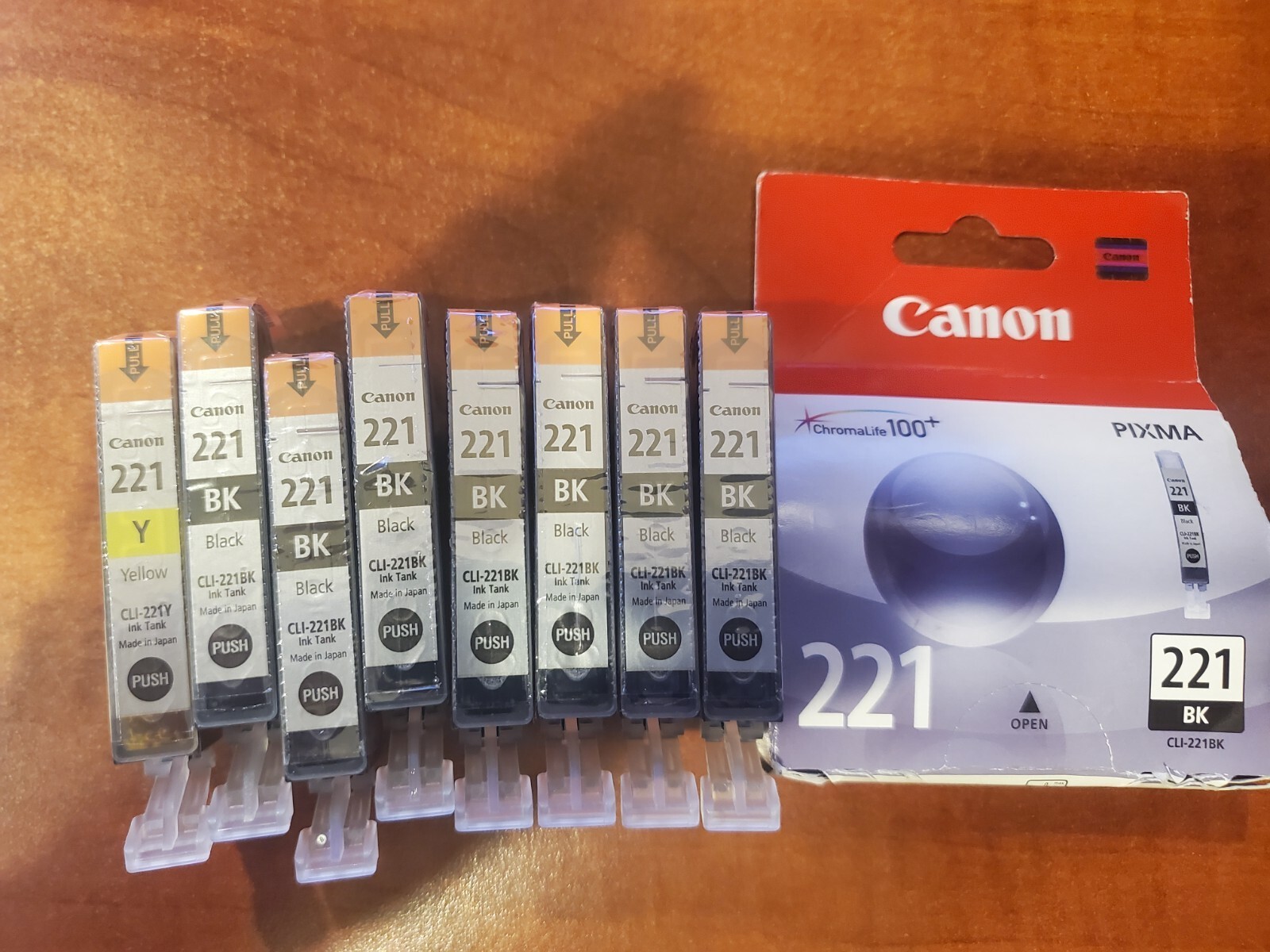 Canon CLI-221BK Black Ink Tanks Crtg. 7 open box & 1 Pack NEW & 1 yellow open