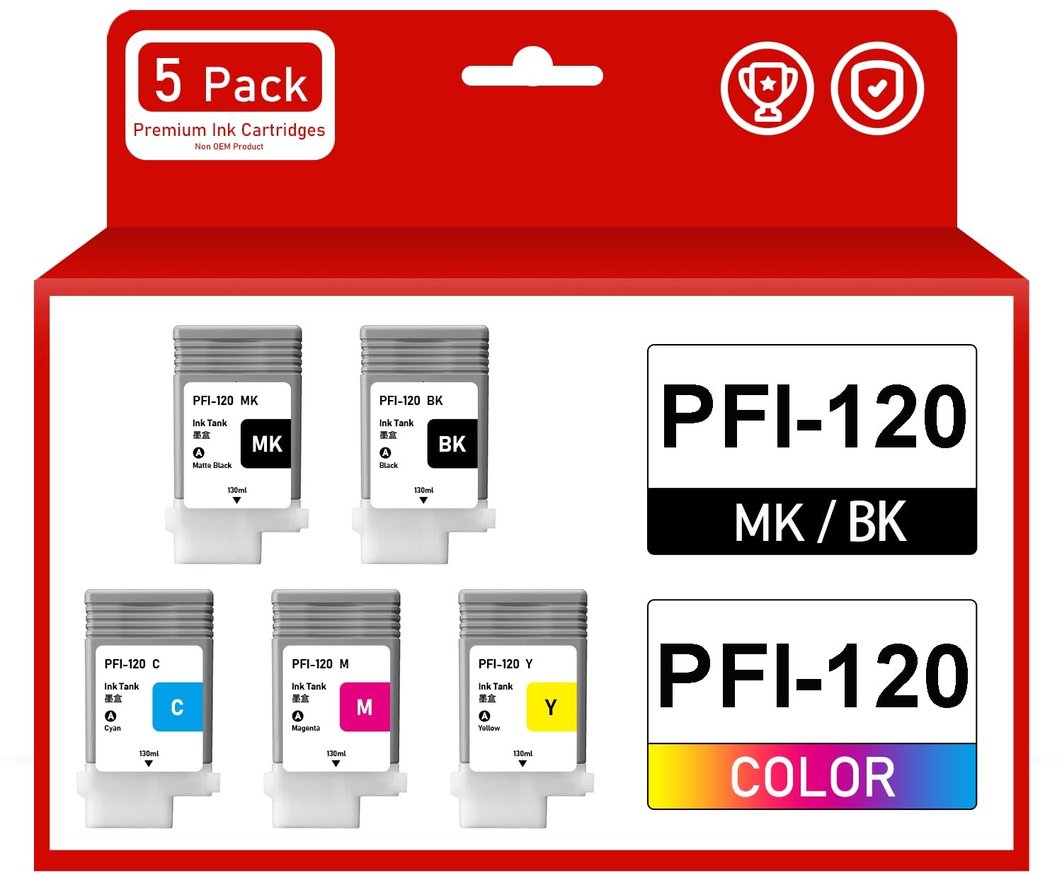PFI-120 Pigment Ink Cartridge 130ml 5Pack Replacement for Canon PFI-120 Compa...