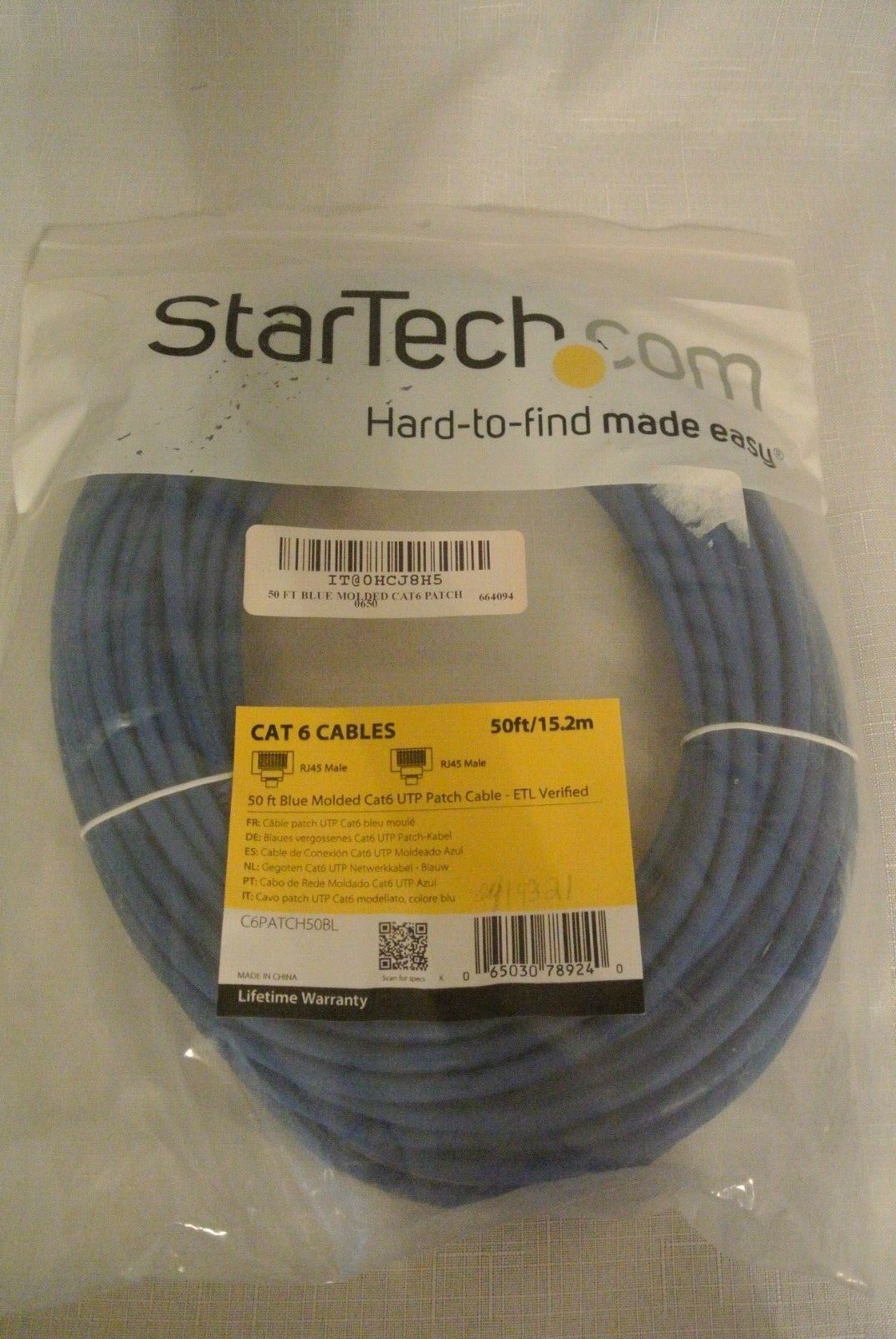 Startech.com 50 Ft Blue Molded Cat 6 Patch Cable - 1 X Rj-45 Male Network - 1 X