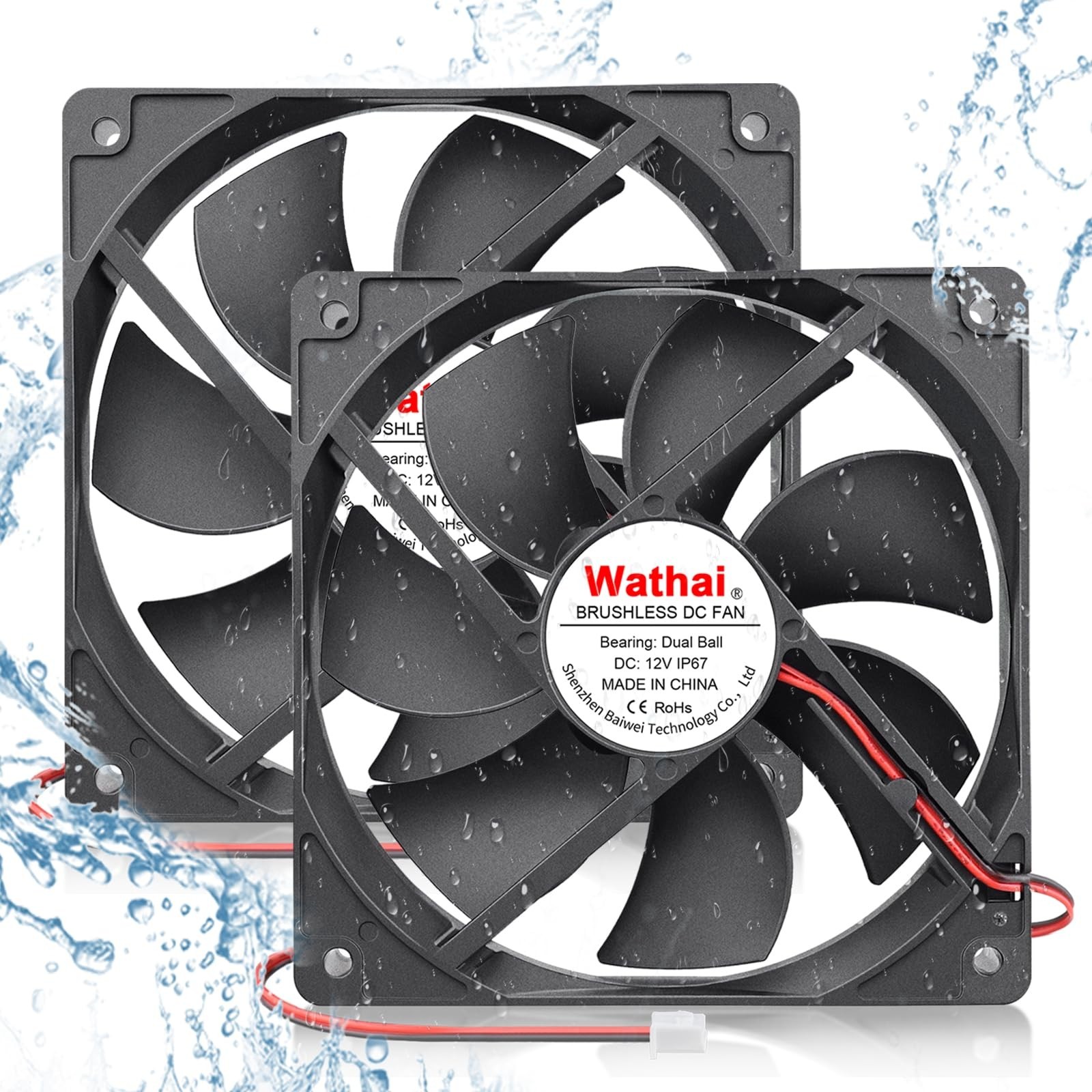 2 Pack IP67 Waterproof 120mm DC 12V Exhaust Fan - High Performance Cooling for D